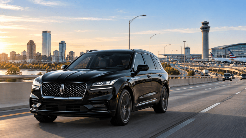 Luxury vehicle on the highway for a long-distance limo trip