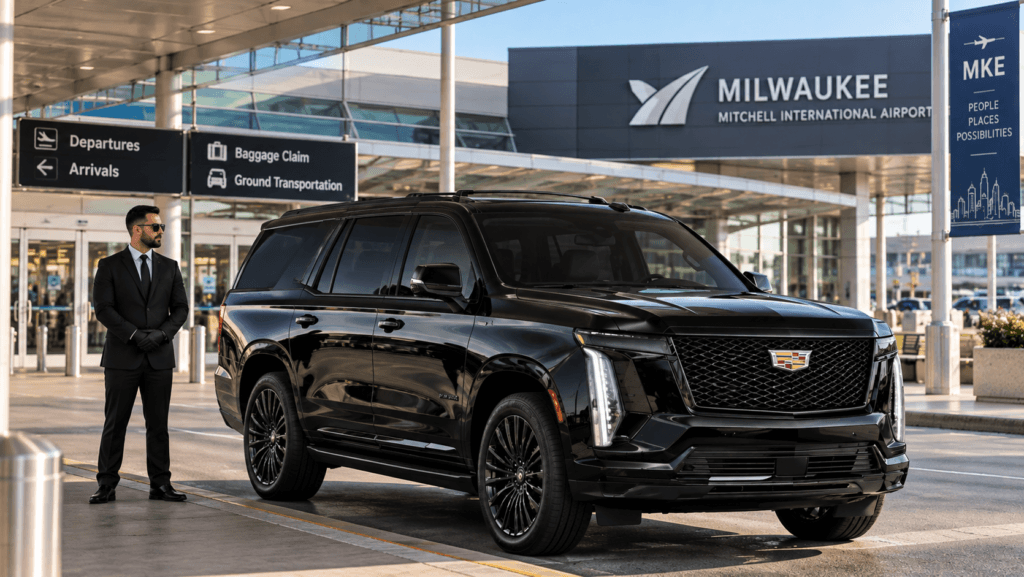 chaffeur picking up client from milwaukee mitchell airport Chauffeured sedan for a Milwaukee airport pickup