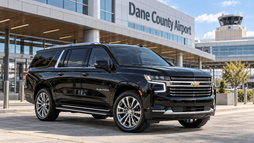 dane county airport chauffeur service pickup Dane County airport transportation — executive sedan with a Madison chauffeur