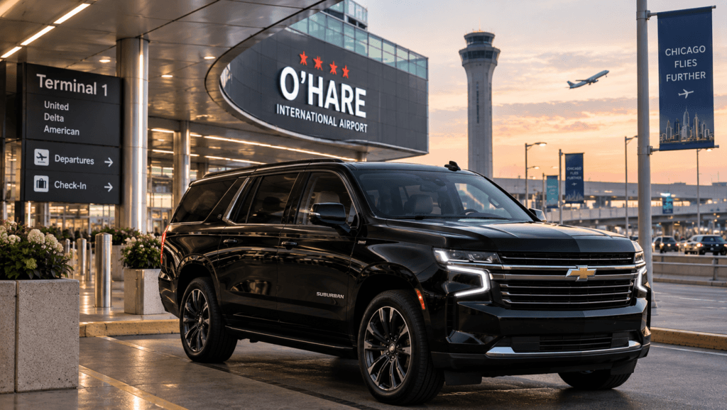 flat rate vs metered rate airport rides O’Hare to Milwaukee limo — chauffeur waiting at O’Hare arrivals