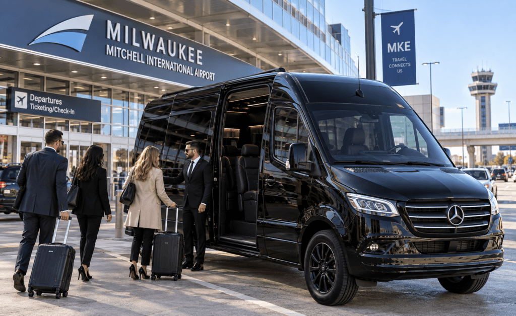 group airport limo pickup Chauffeur loading luggage for an airport limo drop-off