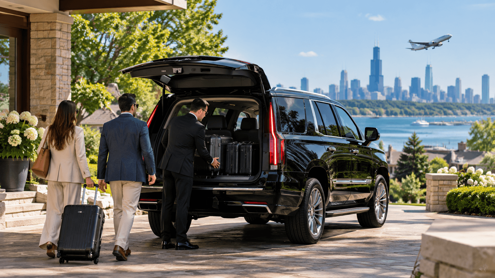 Lake Geneva to O’Hare Car Service Lake Geneva to O'Hare car service with a luxury black SUV prepared for private airport transportation from Wisconsin to ORD.