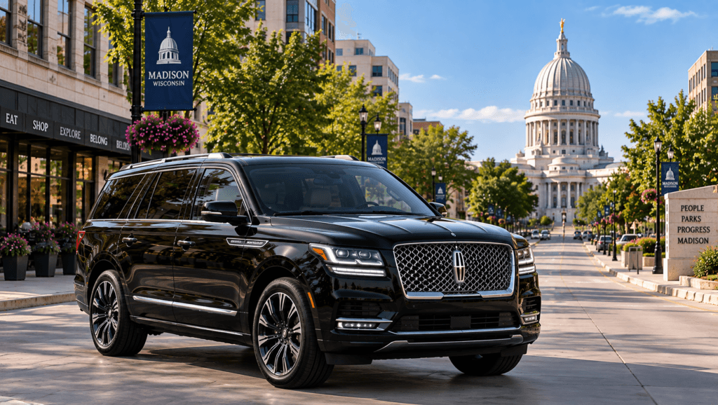 madison limo service Executive SUV on I-90 for the Madison to Chicago drive