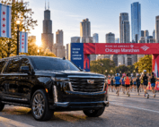 Milwaukee to Chicago Marathon 2026 transportation with black luxury SUV near downtown Chicago