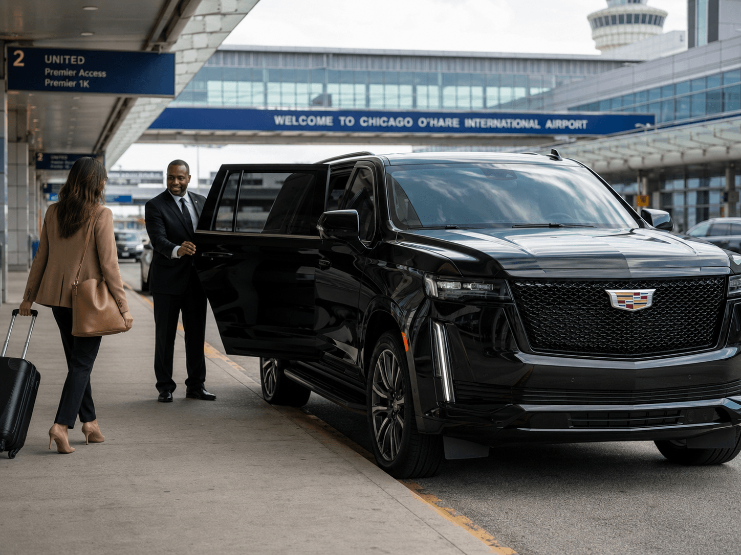 Milwaukee to O’Hare limo — luxury black sedan at O’Hare terminal Milwaukee to O’Hare limo — luxury black car for airport transfers to Chicago O’Hare