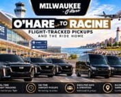 O'Hare to Racine car service by Milwaukee to O'Hare, Cadillac Escalades and Mercedes Sprinter vans leaving the O'Hare terminal