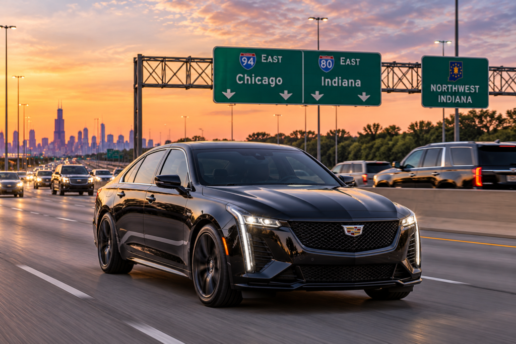Cadillac Luxury Sedan Transportation Between Northwest Indiana and Chicago Chauffeured sedan for a Milwaukee airport pickup