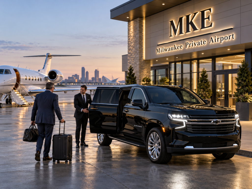 Private black car at the airport terminal