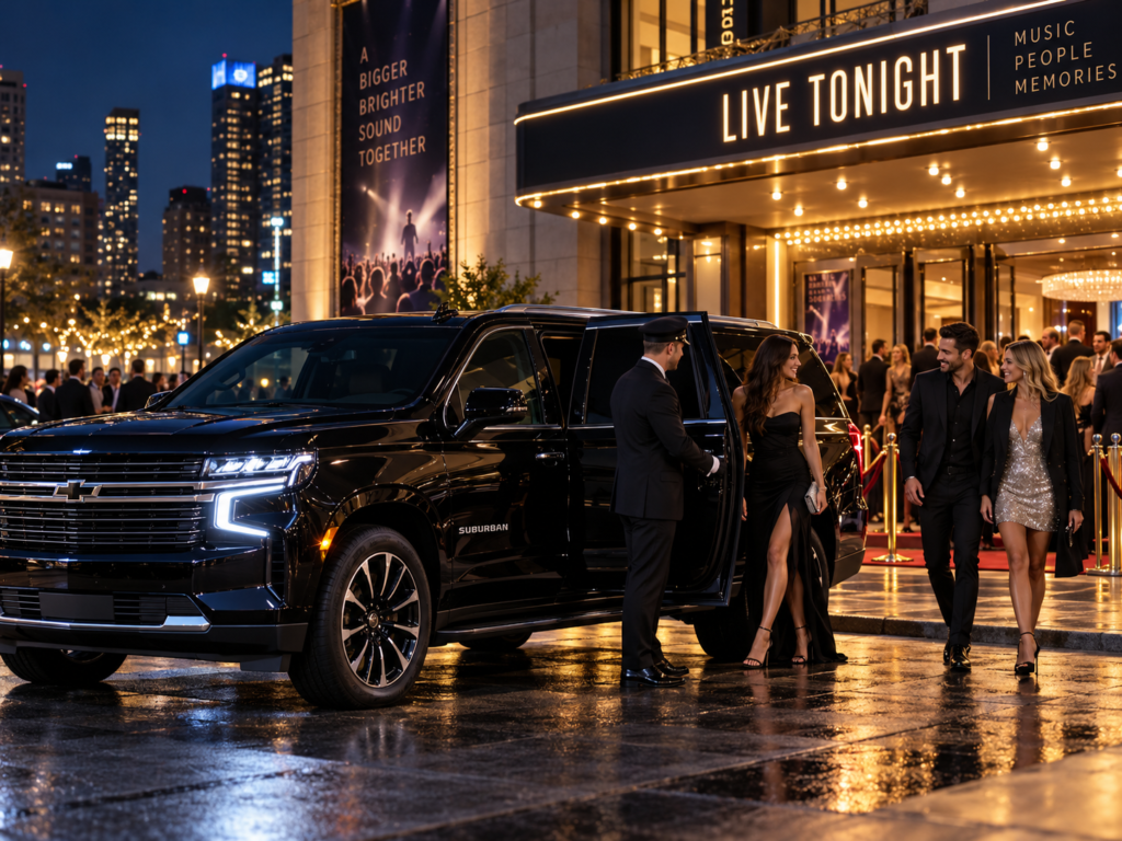 Long-distance limo service — executive SUV on the highway for an intercity ride