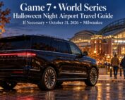 Game 7 Milwaukee World Series airport travel featuring a black 2026 Lincoln Navigator L near American Family Field on Halloween night.