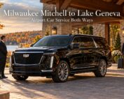 Milwaukee Mitchell to Lake Geneva car service both ways featuring a black 2026 Cadillac Escalade ESV at a luxury Wisconsin resort.