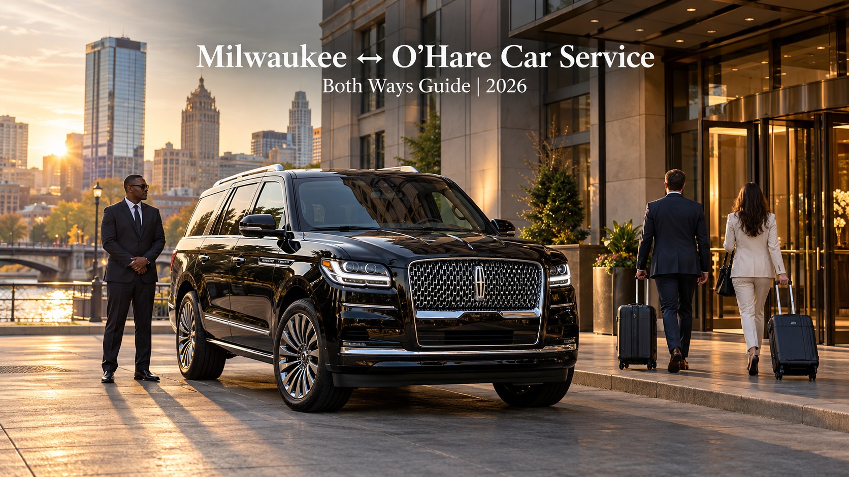 Milwaukee to O’Hare Car Service Both Ways Guide 2026 Black 2026 Lincoln Navigator for Milwaukee to O'Hare car service both ways, offering private airport departures and return pickups.
