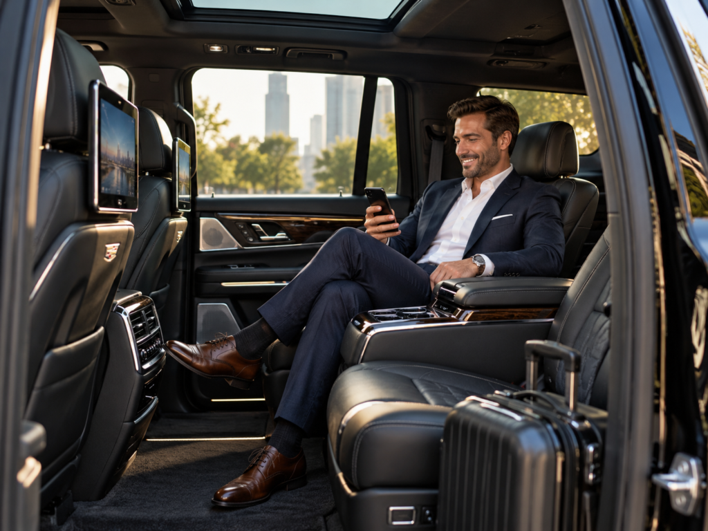 WI car service Long-distance limo service — executive SUV on the highway for an intercity ride